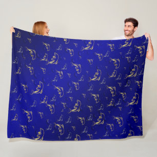 Blau, Gold, Delfin, Fisch, Natur, Wasser, Design, Fleecedecke