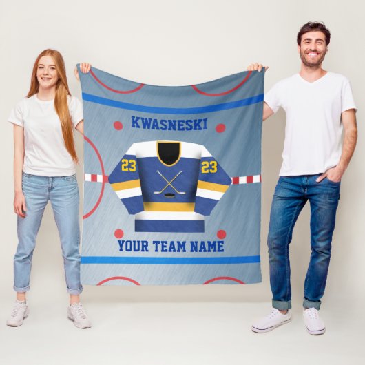 Blau| Gold Eishockeyschläger| Player Jersey Fleecedecke (Beispiel)