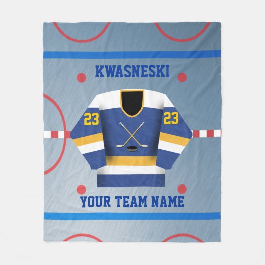 Blau| Gold Eishockeyschläger| Player Jersey Fleecedecke (Vorderseite)