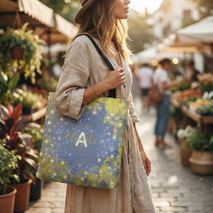 Blau & Gold Falscher Glitter Glanz Monogramm Name Tasche