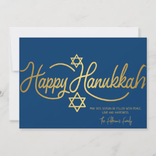 Blau & Gold Frohes Chanukka Kalligrafie Feiertagskarte