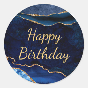 Blau & Gold Glitter-Marmor-Achat-Geburtstag Runder Aufkleber