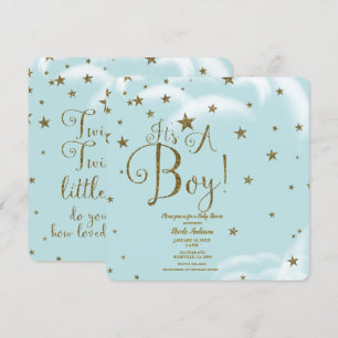 Blau & Gold Glitter Sterne Es ist ein JUNGE Baby S Einladung