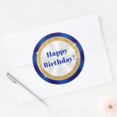 Blau, Gold Glitzer Look, Happy Birthday Stickers (Umschlag)