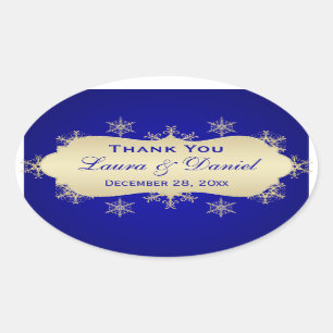 Blau, Gold Glitzer schauen Snowflake Hochzeitstick Ovaler Aufkleber