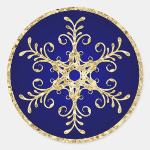 Blau, Gold Glitzer schauen Snowflake Hochzeitstick Runder Aufkleber