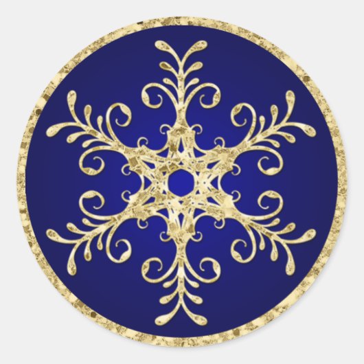 Blau, Gold Glitzer schauen Snowflake Hochzeitstick Runder Aufkleber (Vorderseite)