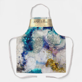 Blau-Gold-Glitzer Wasserfarbe Schönheit beruflich Schürze