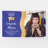 Blau | Gold Glückwunschs Graduate Wave Foto Banner (Horizontal)