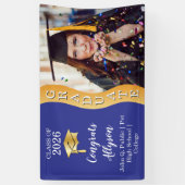 Blau | Gold Glückwunschs Graduate Wave Foto Banner (Vertikal)