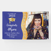 Blau | Gold Glückwunschs Graduate Wave Foto Banner (Horizontal)