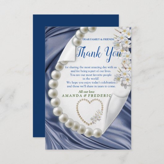 Blau, Gold, grün Elfenbeinsilk & PerlenDankeschön- RSVP Karte (Vorne/Hinten)