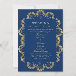 Blau & Gold Königliche Indische Hochzeit Einladung