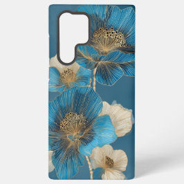 Blau Gold Linie Art Mohn Botanisch Blumig Samsung Galaxy Hülle