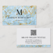 Blau Gold Marmor Stein QR Code Visitenkarte (Vorne/Hinten)