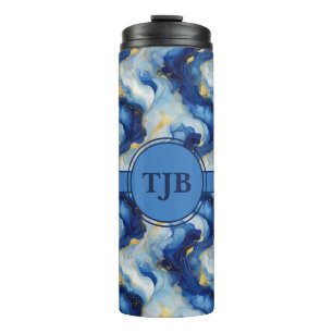 Blau-Gold-Marmorierter Thermobecher Thermosbecher