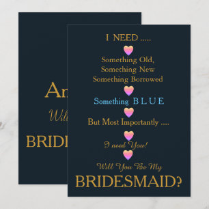 Blau & Gold mit Herz werden Sie meine Bridesmädche Einladung