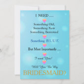 Blau & Gold mit Herz werden Sie meine Bridesmädche Einladung (Vorderseite)