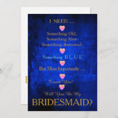 Blau & Gold mit Herz Werden Sie meine Bridesmädche Einladung (Vorne/Hinten)