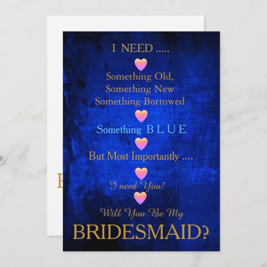 Blau & Gold mit Herz Werden Sie meine Bridesmädche Einladung (Vorne/Hinten)