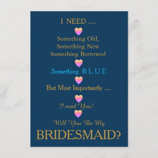 Blau & Gold mit Herz werden Sie meine Bridesmädche Einladung