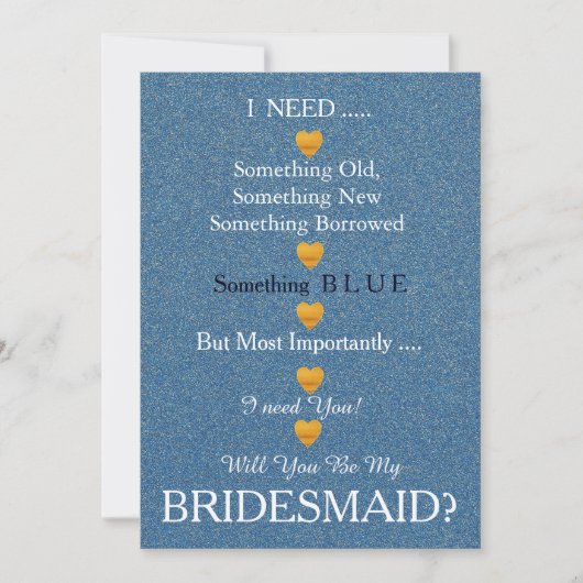 Blau & Gold mit Herz werden Sie meine Bridesmädche Einladung (Vorderseite)