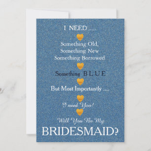 Blau & Gold mit Herz werden Sie meine Bridesmädche Einladung
