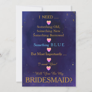 Blau & Gold mit Herz Werden Sie meine Bridesmädche Einladung