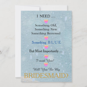 Blau & Gold mit Herz Willst du meine Brautjungfer  Einladung