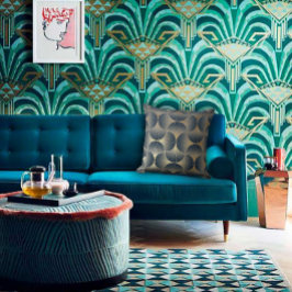 Blau & Gold Modernes, alternierendes Lüfterdesign Kissen