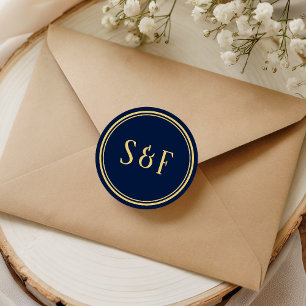 Blau-Gold-Monogramm-Umschlag-Siegel Runder Aufkleber