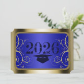 Blau-Gold-Rahmen-Abschluss Einladung (Stehend Vorderseite)