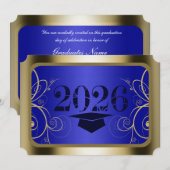 Blau-Gold-Rahmen-Abschluss Einladung (Vorne/Hinten)