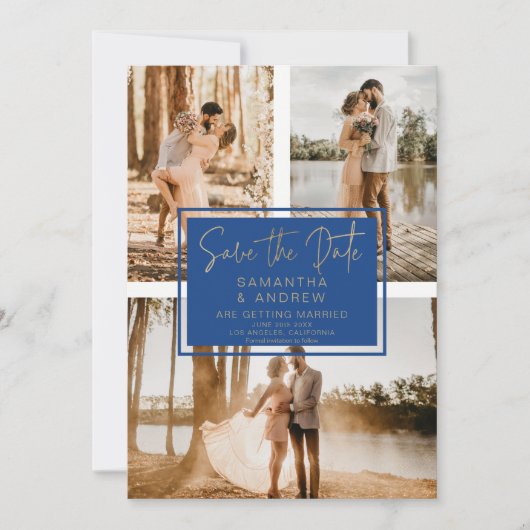 Blau-Gold-Raster Save the Date 3 Foto (Vorderseite)