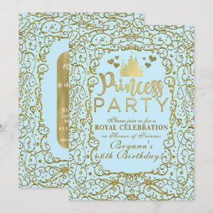 Blau & Gold Royal Castle PRINZESSIN PARTY Geburtst Einladung