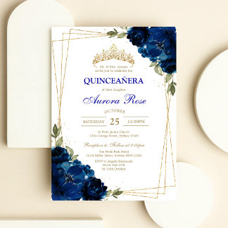 Blau Gold Silber Mis Quince Quinceañera Geburtstag Einladung