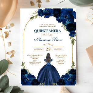 Blau Gold Silber Mis Quince Quinceañera Geburtstag Einladung