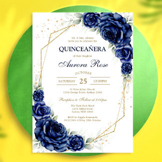 Blau Gold Silber Mis Quince Quinceañera Geburtstag Einladung
