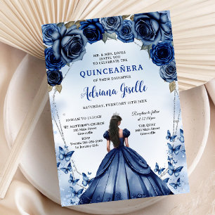 Blau Gold Silber Mis Quince Quinceañera Geburtstag Einladung
