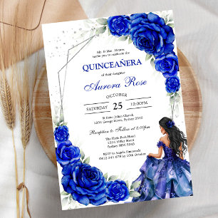 Blau Gold Silber Mis Quince Quinceañera Geburtstag Einladung