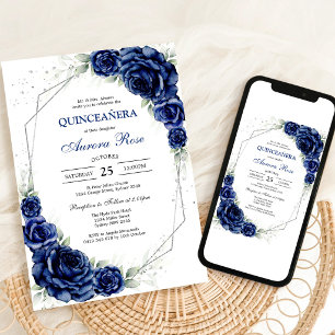 Blau Gold Silber Mis Quince Quinceañera Geburtstag Einladung