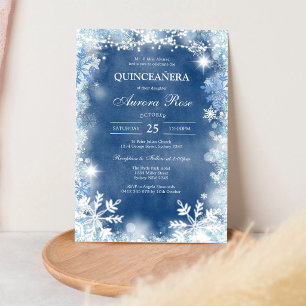 Blau Gold Silber Mis Quince Quinceañera Geburtstag Einladung