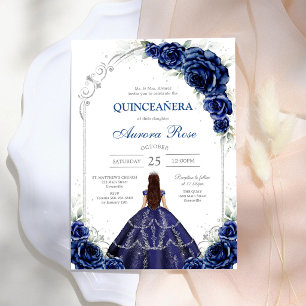 Blau Gold Silber Mis Quince Quinceañera Geburtstag Einladung