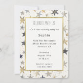 Blau Gold Silber Sterne Geburtstag   Einladung (Vorderseite)