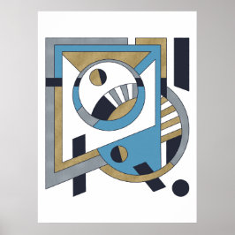 Blau, Gold, Silver Avant Garde Geometric Abstrakt Poster