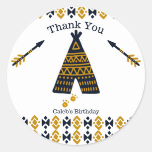 Blau & Gold Tipi Moderne Geburtstagsfeier Partyges Runder Aufkleber