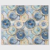 Blau-Gold-Uhr-Muster Geschenkpapier (Flach)
