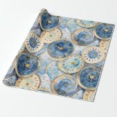 Blau-Gold-Uhr-Muster Geschenkpapier (Ungerollt)