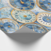 Blau-Gold-Uhr-Muster Geschenkpapier (Ecke)