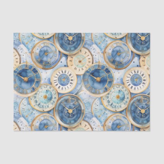 Blau-Gold-Uhr-Muster Seidenpapier (Vorderseite)